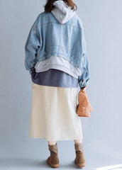 French denim blue Fashion coats women Work hooded fall short coat CTS191011