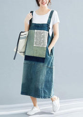 French denim blue cotton quilting dresses sleeveless cotton robes summer Dress SDL190507