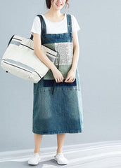 French denim blue cotton quilting dresses sleeveless cotton robes summer Dress SDL190507