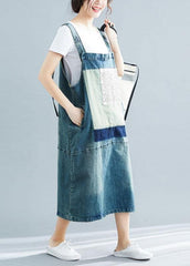 French denim blue cotton quilting dresses sleeveless cotton robes summer Dress SDL190507