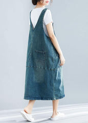 French denim blue cotton quilting dresses sleeveless cotton robes summer Dress SDL190507