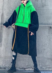 French green patchwork  clothes hooded zippered Robe fall Dresses AT-DJK201105