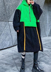 French green patchwork  clothes hooded zippered Robe fall Dresses AT-DJK201105