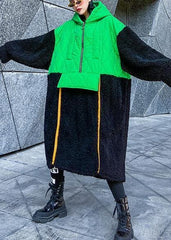 French green patchwork  clothes hooded zippered Robe fall Dresses AT-DJK201105