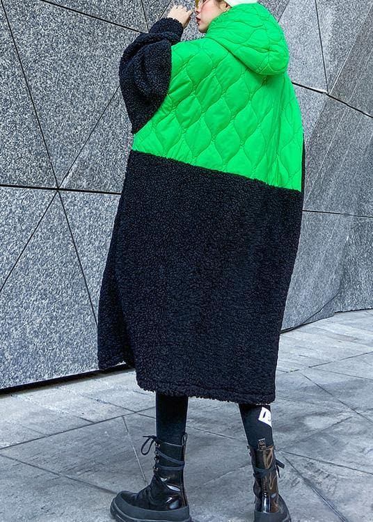 French green patchwork  clothes hooded zippered Robe fall Dresses AT-DJK201105
