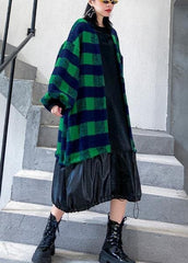 French green plaid cotton clothes drawstring Plus Size patchwork Dress AT-FDM191211