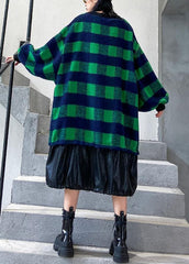 French green plaid cotton clothes drawstring Plus Size patchwork Dress AT-FDM191211