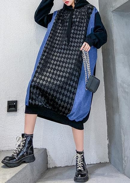 French hooded cotton patchwork clothes Runway black Dresses AT-FDM191211