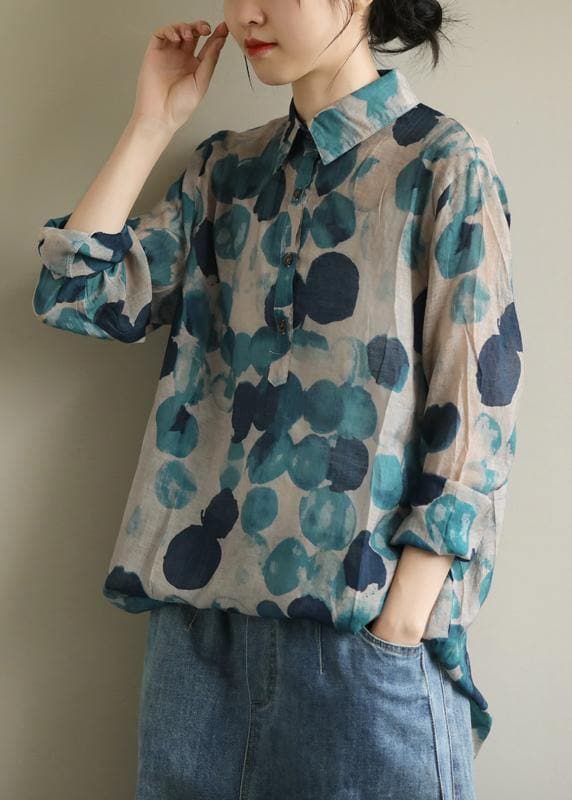 French lapel fall Tunic Wardrobes blue dotted blouses LTP200822