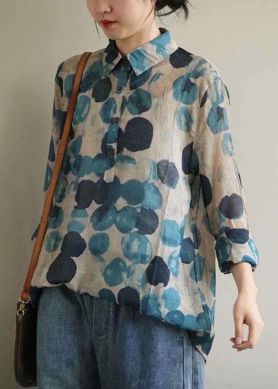 French lapel fall Tunic Wardrobes blue dotted blouses LTP200822