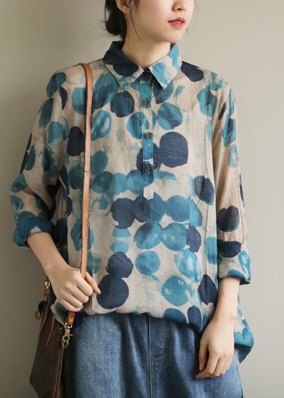 French lapel fall Tunic Wardrobes blue dotted blouses LTP200822