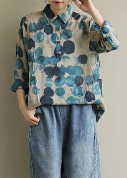 French lapel fall Tunic Wardrobes blue dotted blouses LTP200822