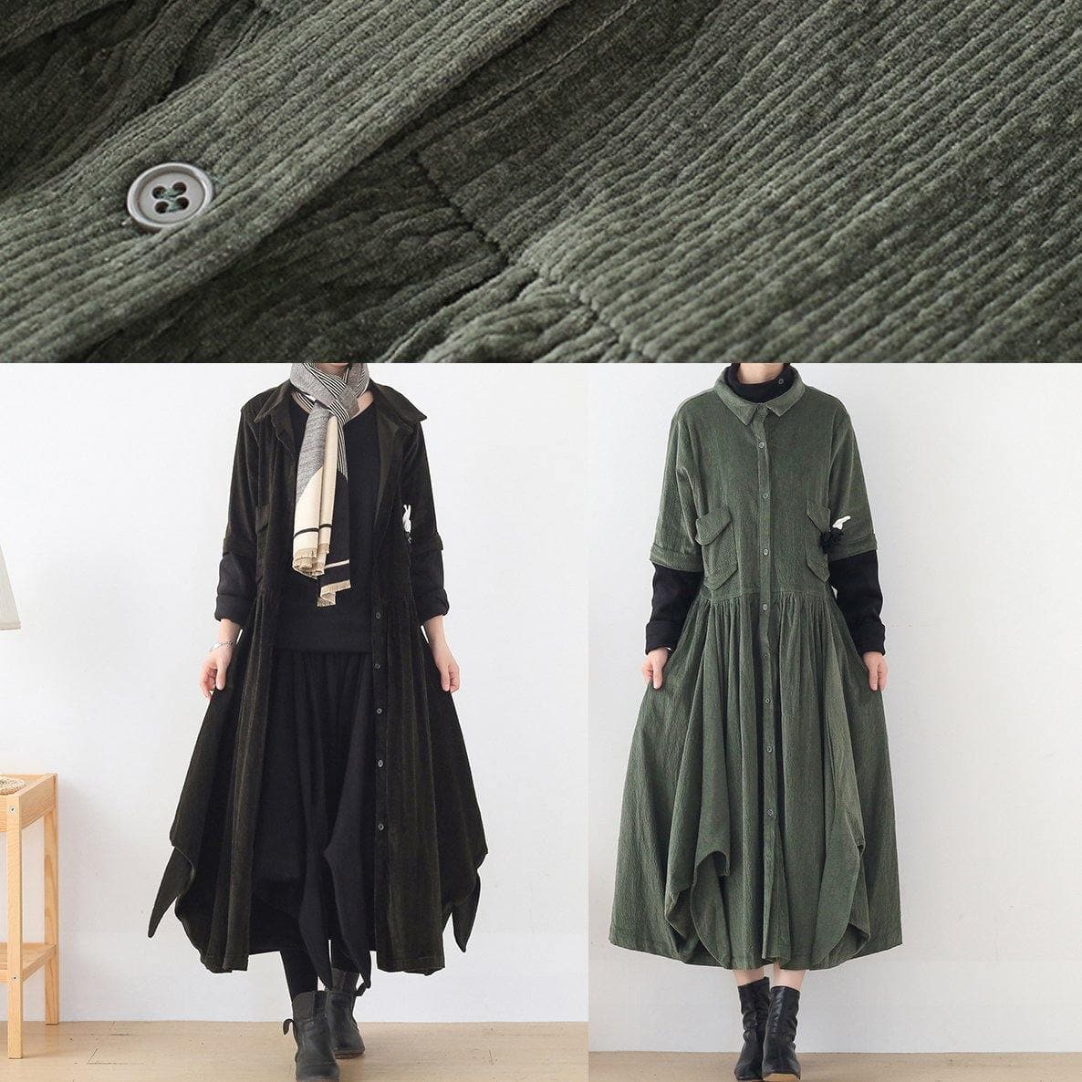 French lapel false two pieces clothes Women army green Kaftan Dress AM-TCT201126