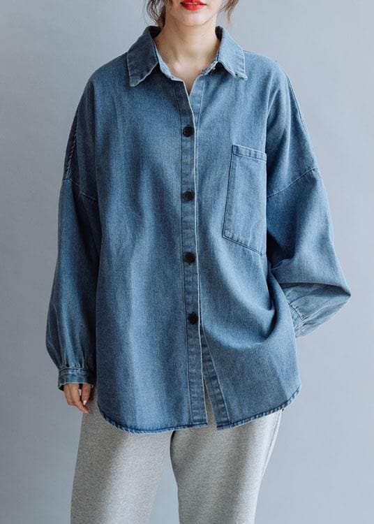 French low high design cotton shirts women pattern denim blue blouse fall CTS191011
