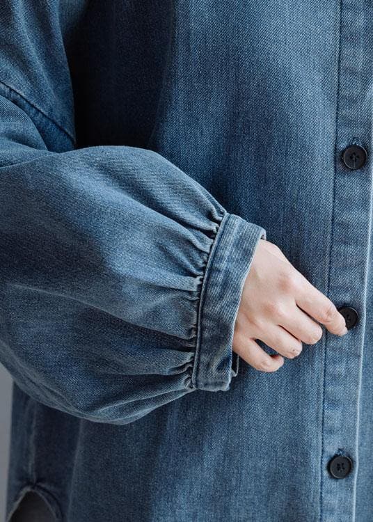 French low high design cotton shirts women pattern denim blue blouse fall CTS191011