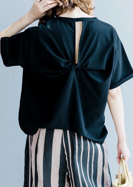 French o neck back side open clothes For Women Outfits black shirt STP200725