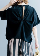 French o neck back side open clothes For Women Outfits black shirt STP200725