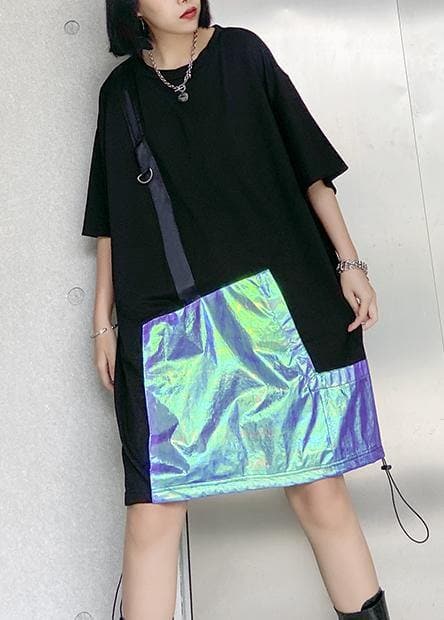 French o neck patchwork Cotton clothes Women Shirts black Dresses AT-SDM200508