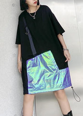 French o neck patchwork Cotton clothes Women Shirts black Dresses AT-SDM200508
