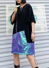 French o neck patchwork Cotton clothes Women Shirts black Dresses AT-SDM200508