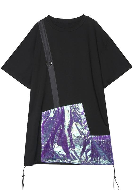 French o neck patchwork Cotton clothes Women Shirts black Dresses AT-SDM200508