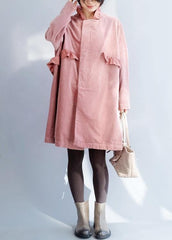 French pink Fashion trench coat Sewing side open ruffles collar jackets TCT191125