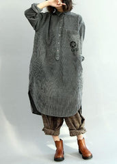 French side open corduroy clothes Women Outfits gray Dress fall FDL191011
