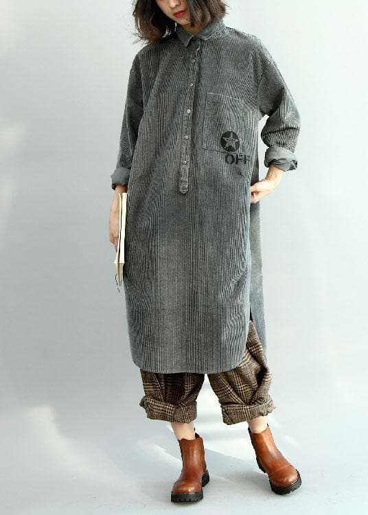 French side open corduroy clothes Women Outfits gray Dress fall FDL191011