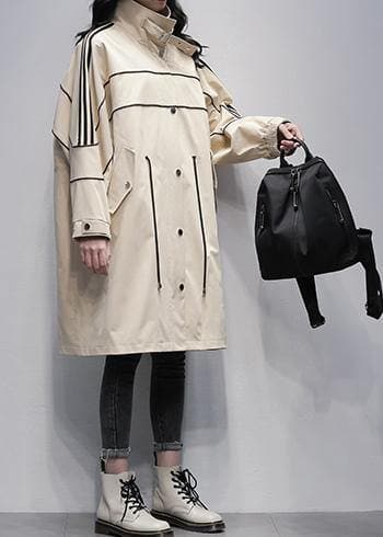 French stand collar zippered  outwear khaki silhouette coats TCT201207