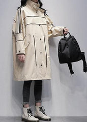 French stand collar zippered  outwear khaki silhouette coats TCT201207