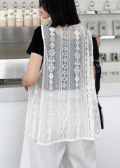 French white cotton top v neck pockets Clothing tops AT-VTP200623