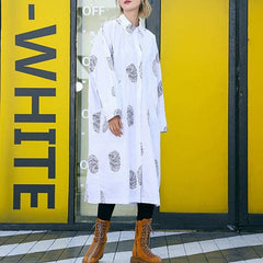French white print Cotton clothes Women Fine Sewing pockets Midi shirt Dresses AT-FDL190115