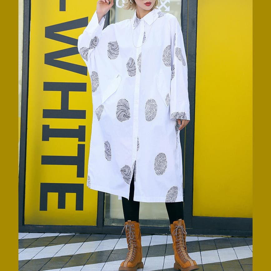 French white print Cotton clothes Women Fine Sewing pockets Midi shirt Dresses AT-FDL190115