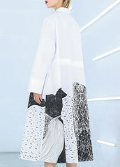French white print cotton clothes Women lapel patchwork loose Dress AT-FDL191120