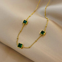 Green Zircon Necklace Stainless Steel Charm Jewelry NCJT36 Touchy Style
