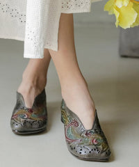 Grey Flat Feet Shoes Cowhide Leather Simple Embossed Hollow Out Flat Feet Shoes SHOE-PDX220328