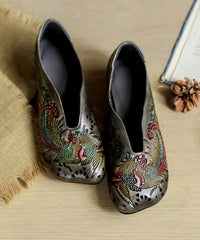 Grey Flat Feet Shoes Cowhide Leather Simple Embossed Hollow Out Flat Feet Shoes SHOE-PDX220328