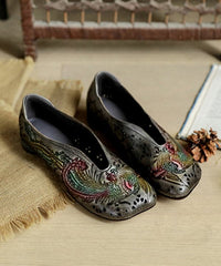 Grey Flat Feet Shoes Cowhide Leather Simple Embossed Hollow Out Flat Feet Shoes SHOE-PDX220328