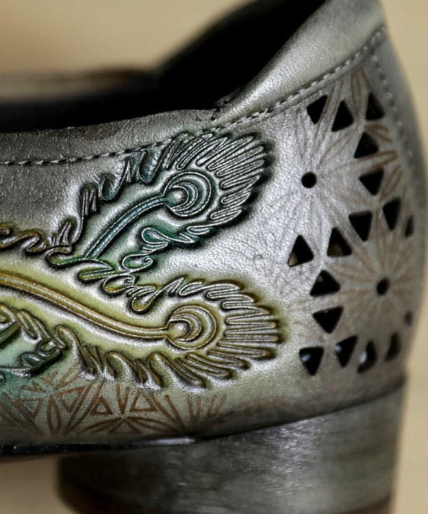 Grey Flat Feet Shoes Cowhide Leather Simple Embossed Hollow Out Flat Feet Shoes SHOE-PDX220328