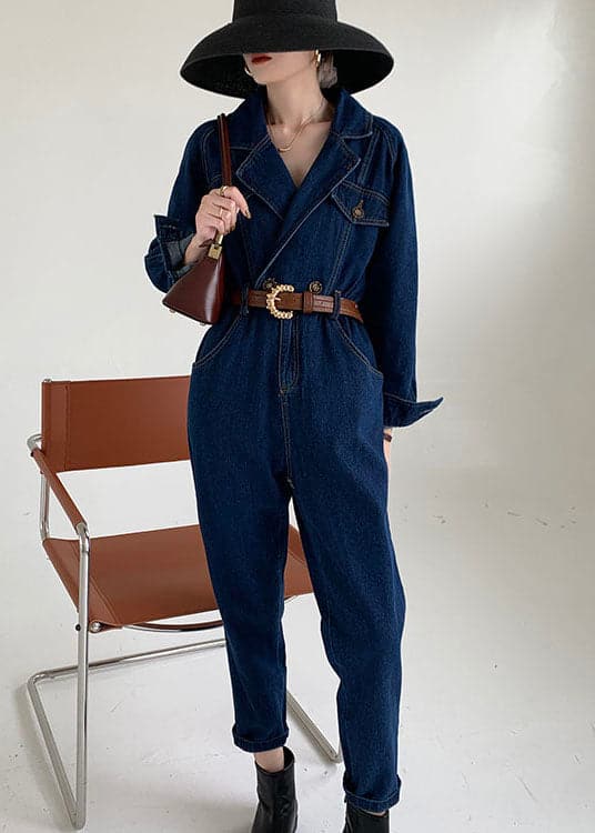 Handmade Blue Peter Pan Collar denim Jumpsuit Spring YY-JPTS211215