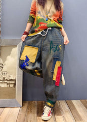 Handmade Blue patch applique denim Pants Spring NZ-LPTS220105