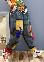 Handmade Blue patch applique denim Pants Spring NZ-LPTS220105