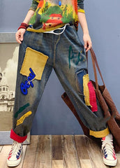 Handmade Blue patch applique denim Pants Spring NZ-LPTS220105