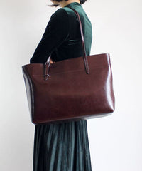 Handmade Brown Solid Color Calf Leather Shopping Bag Satchel Handbag ZP-BGS220816