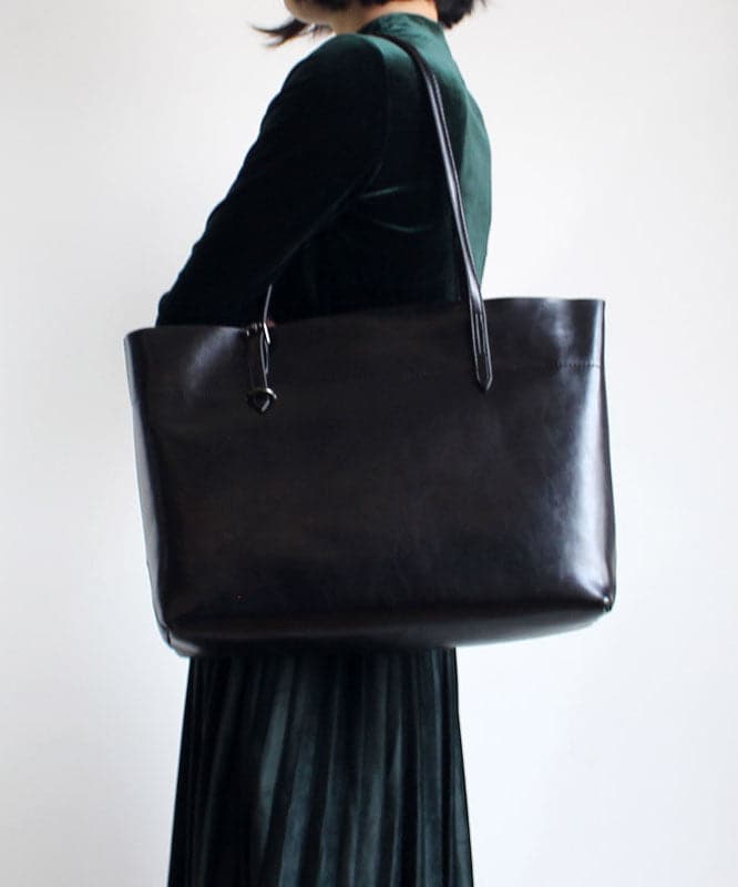 Handmade Brown Solid Color Calf Leather Shopping Bag Satchel Handbag ZP-BGS220816