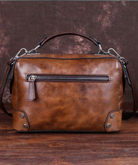 Handmade Coffee Floral Paitings Calf Leather Satchel Handbag BGS220210