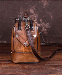 Handmade Coffee Floral Paitings Calf Leather Satchel Handbag BGS220210