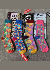 Handmade Colorful shells Print Cotton Crew Socks dylinoshop