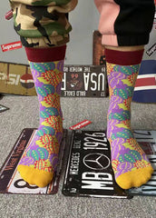Handmade Colorful shells Print Cotton Crew Socks dylinoshop