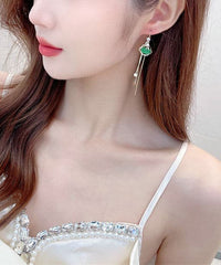 Handmade Green Gem Stone Auspicious Clouds Copper Drop Earrings Jew-EAR220805